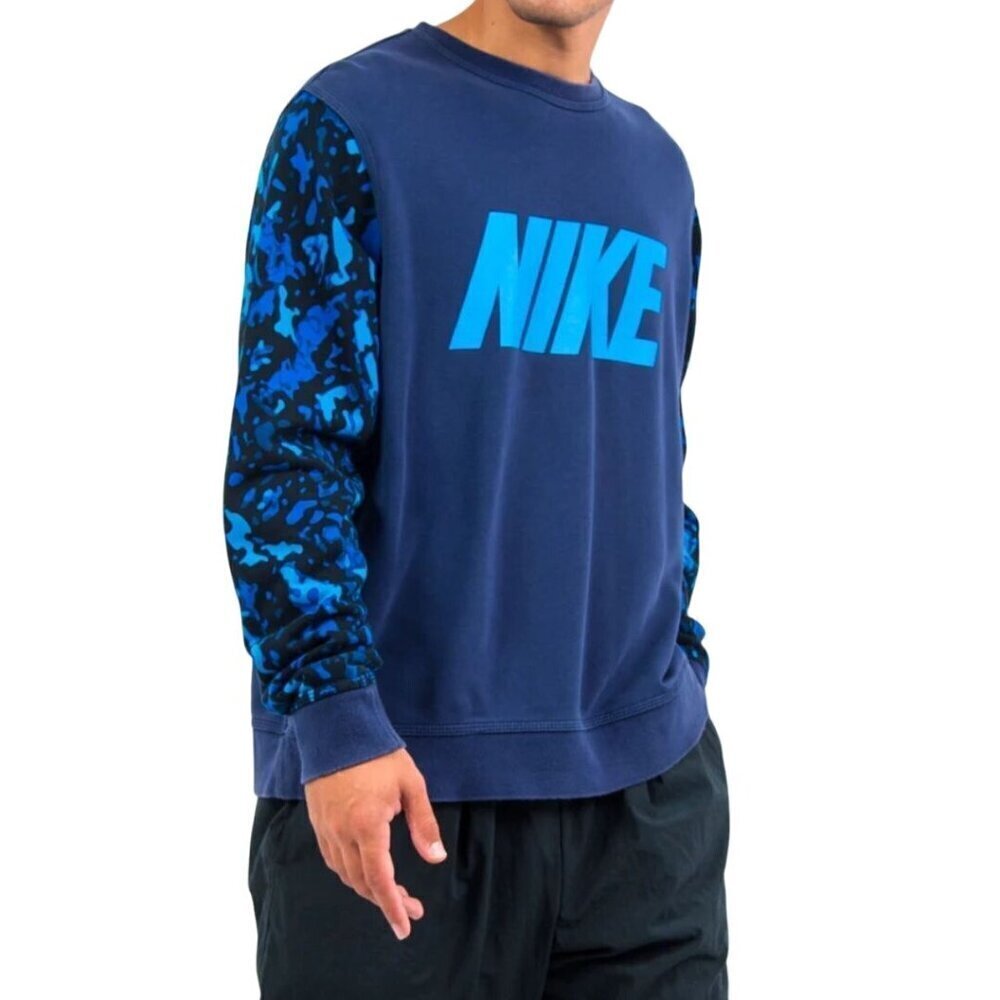 Nike Club Crew Navy Blue Camouflage Sleeve Sweatshirt Size L